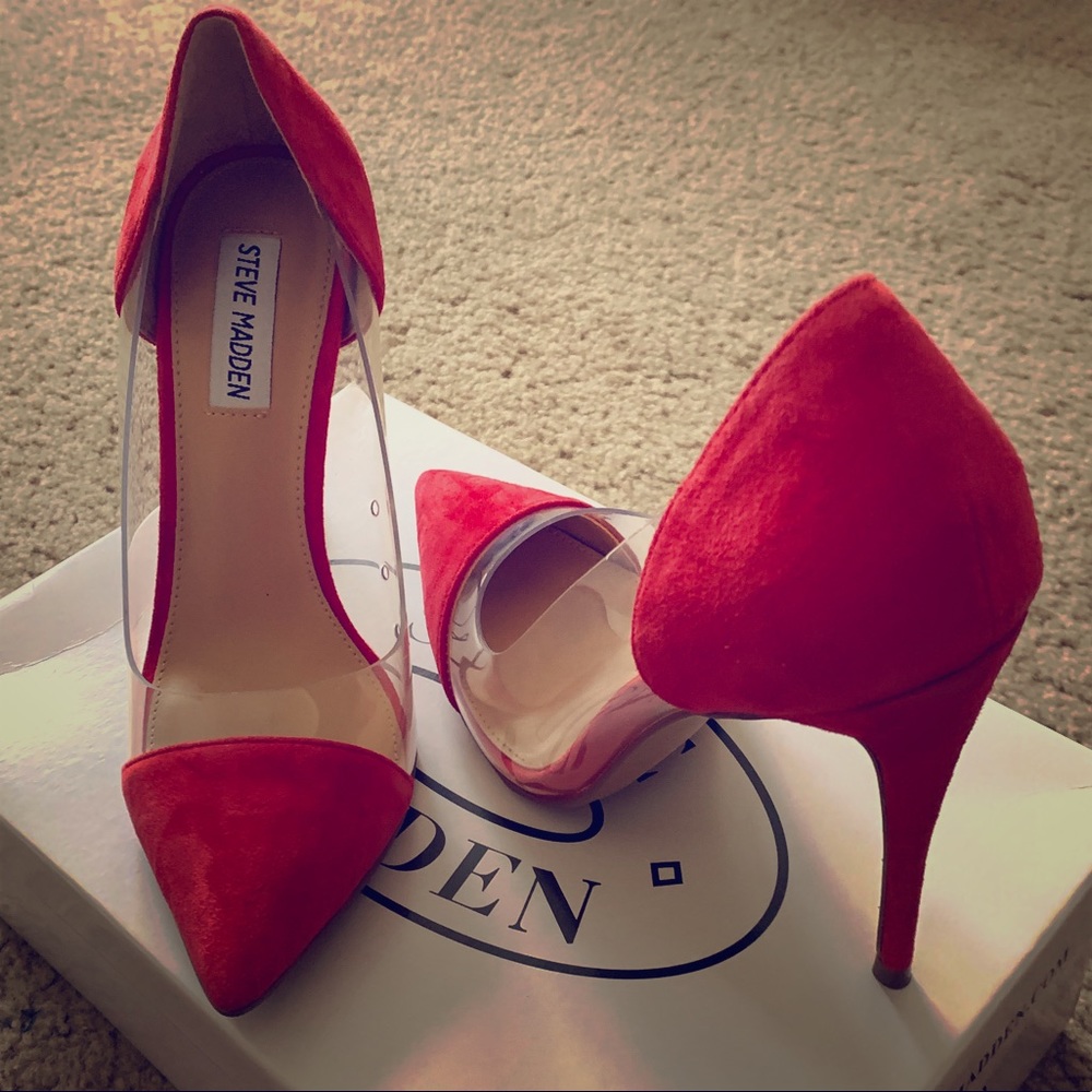 Steve Madden Red And Clear Pumps